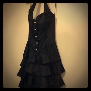 Black tiered halter cocktail dress